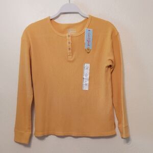Cat & Jack Long Sleeve Henley Tee Mustard Yellow 10-12 NWT